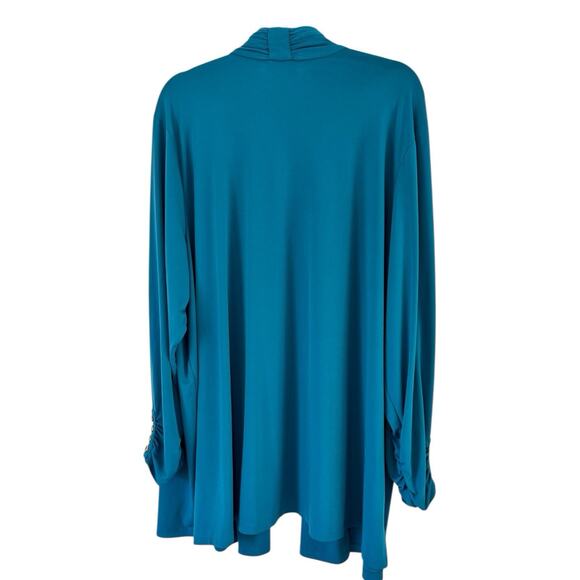 Susan Graver Liquid Knit Beige & Teal Long Sleeve Open Cardigan Sweaters Size 3X - Picture 5 of 9